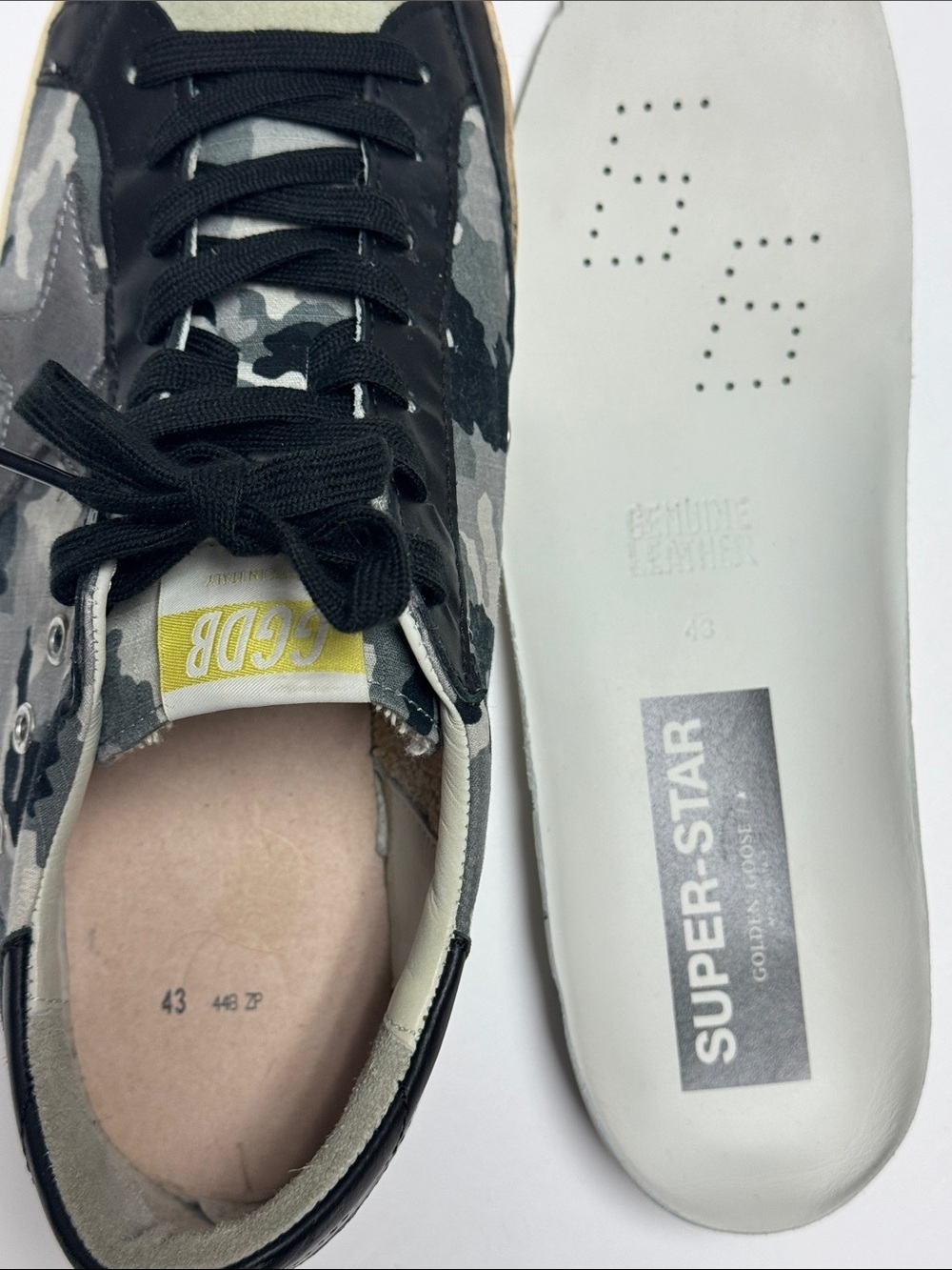 Golden Goose Men’s Gray Camo Superstar Sneakers with Black Accents - Picture 11 of 12